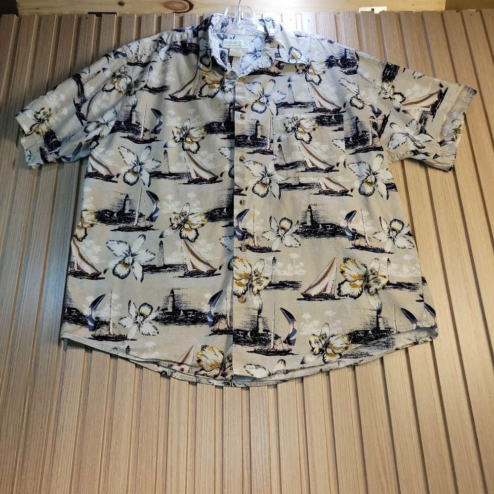 Crossings Mens Large Nautical Sailboat Lighthouse  Cotton Button Up Shirt